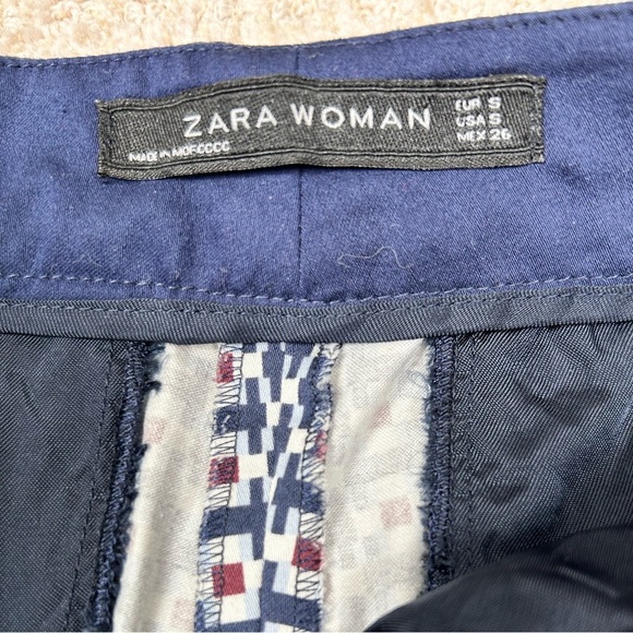Zara cropped dress pants, Small, geometric pattern, blue, Office Event Casual - Picture 4 of 7